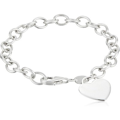 Heart Tag Charm Bracelet, Dainty Gold Tone Jewelry with Heart-Shaped Pendant