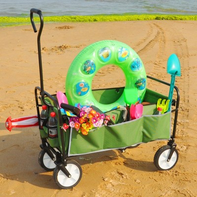 SKRAN Outdoor Collapsible Wagon Cart Heavy Duty Utility Garden Beach Cart with Side Pockets for Shopping, Garden,Camping,Green