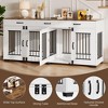 Double Dog Crate Furniture, 71 in  Indoor Wooden Dog Kennel with Removable Divider, 3 Drawers, for Medium Large Breeds, Brown+White - 4 of 4