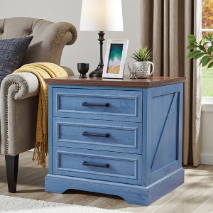 Nightstand with Charging Station, 24" Wide Farmhouse End Table with 3 Drawers & Handles, Night Stand Bedside Table for Bedroom, Living Room - 1 of 4