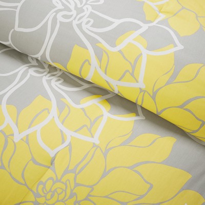 King Gray and Yellow Floral Cotton Comforter Set