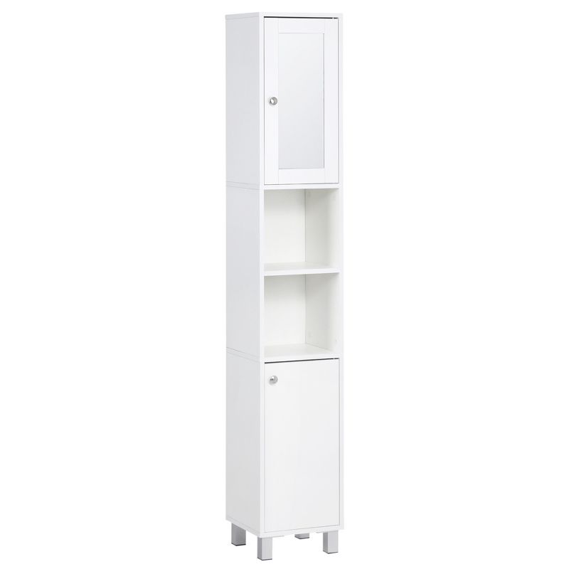 kleankin Tall Bathroom Storage Cabinet with Mirror, Wooden Freestanding Tower Cabinet with Adjustable Shelves, for Bathroom, or Living Room, White, 1 of 8