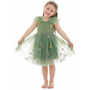 2Bunnies Girls 6M-10Y Floral Garden Embroidered Tulle Strap Flower Girl Dress Knee - 1 of 4