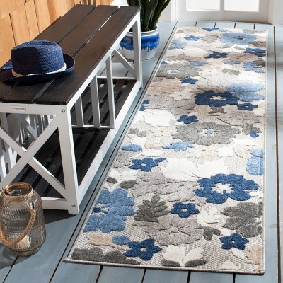 Blue Floral Synthetic Easy Care Stain-resistant Rug