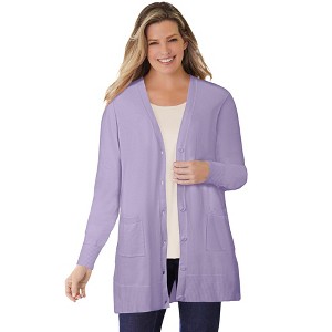 Woman Within Perfect Longer-Length Cotton Cardigan - 1 of 4