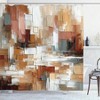 Brown Abstract Shower Curtain with Warm Palette, Modern Brushstrokes, 69 Wx 70 L, Cinnamon, Amber, Blue, Grey. - 3 of 4