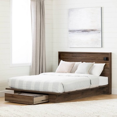 Full Natural Walnut Headboard with Storage Shelf