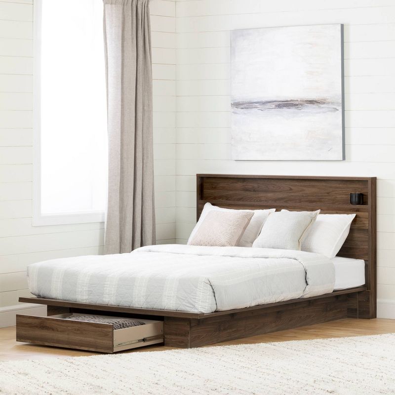 Full/Queen Lensky Platform Bed with Drawer Natural Walnut - South Shore, 6 of 12