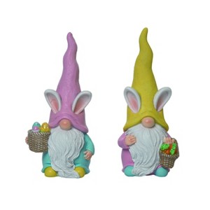Transpac Large Resin Bunny Gnome Figurine Set of 2 Colorful Easter Decor for Tabletop Indoor Use Gift Giving - 1 of 1