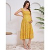 Coolmee Womens Maternity Dress Summer Sleeveless Smocked Square Neck Ruffle Casual Boho Midi Dress Baby Shower Photoshoot - 3 of 4