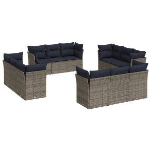 vidaXL 12 Piece Patio Sofa Set with Cushions Gray Poly Rattan - 1 of 4