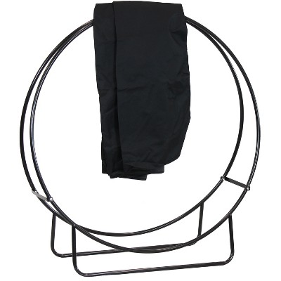 Sunnydaze Outdoor Heavy-Duty Steel Firewood Log Hoop Storage Rack with Weather-Resistant PVC Log Hoop Cover - 48" - Black