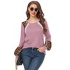 Women's Long Sleeve Leopard Print Tunic Tops Casual Color Block Blouse Loose T Shirt - 3 of 4