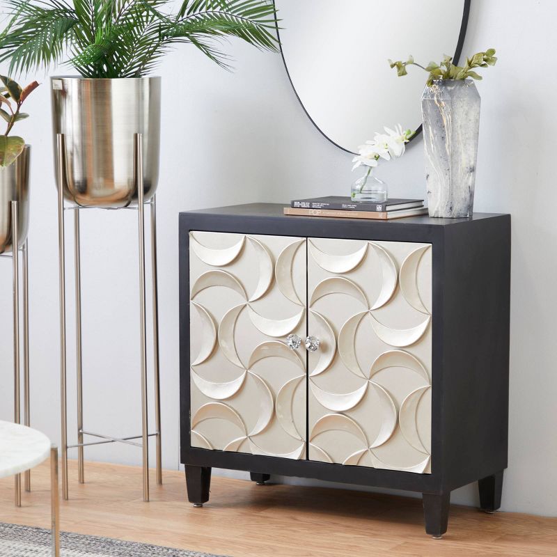 Modern Crescent Moon Pattern Wood Rectangle Cabinet Black - Olivia &#38; May, 3 of 14