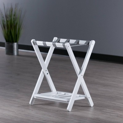 White Folding Wood Luggage Rack with Shelf