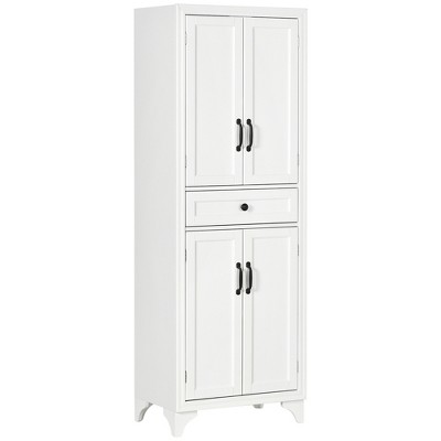 HOMCOM White Wood 23.5 in. Pantry Cabinet with Drawer and