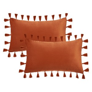 REGALWOVEN Velvet Soft Solid Covers Bohemian with Tassels Decorative Throw Pillow 2 Pcs - 1 of 4