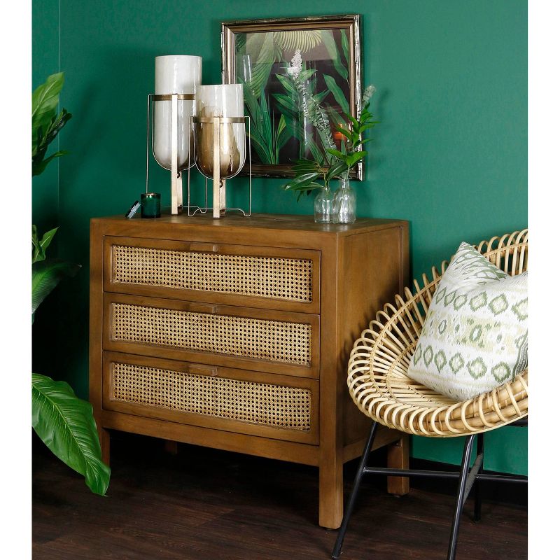 Easton Woven Cane Three Drawer Chest Natural - StyleCraft, 4 of 5