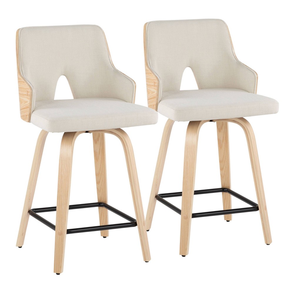 Set of 2 Stella Counter Height Barstools: Swivel, Full Back, Upholstered - LumiSource