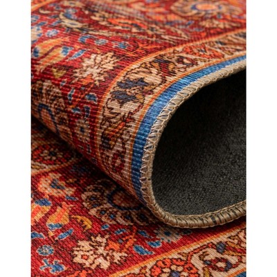 Navy Blue and Red Round Chenille Medallion Rug