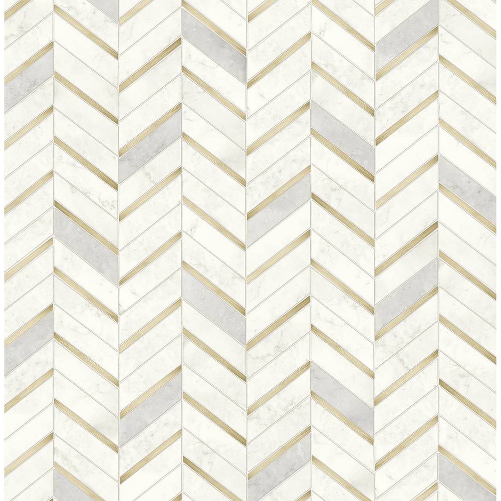 NextWall Faux Chevron Marble Tile Peel and Stick Wallpaper: Self-Adhesive, Repositionable, Washable, Gold, 30.75 Sq Ft Coverage