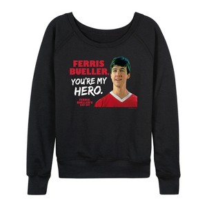 Women's - Ferris Bueller's Day Off - Ferris My Hero Lightweight French Terry Wide Neck Long Sleeve Graphic Shirt - 1 of 4