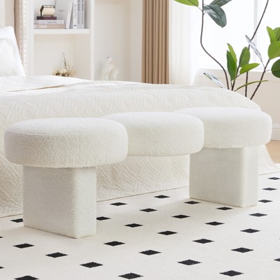 Bekrvio 56"L Minimalist Modern Upholstered Entryway Bench, 3 Round Cushions -White Boucle Fabric, End of Bed Bench for Bedroom, Hallway, Living Room
