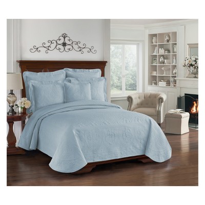 King Size Blue Cotton Embroidered Matelasse Sham