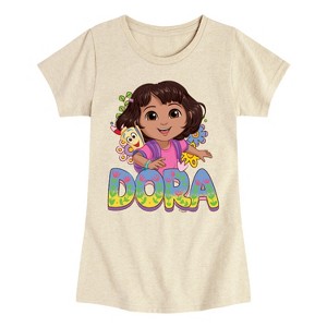 Girls' - Dora the Explorer - Logo Map And Flowers Fitted Short Sleeve Graphic T-Shirt - 1 of 3