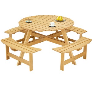 TiramisuBest 4-Person Outdoor Wooden Dining Set with Umbrella Hole & Removable Cushions Patio Backyard Garden Antique Gray - 1 of 4