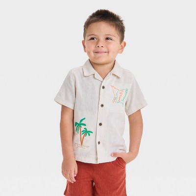 Toddler Boys' Embroidered Tropical T-Shirt - Cat & Jack™ Cream