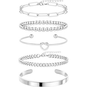 14K Gold Plated Chunky Cuff Bracelet Set for Women with Tie Knot Cuban Rope Paperclip Beaded Designs, Non Tarnish - 1 of 4