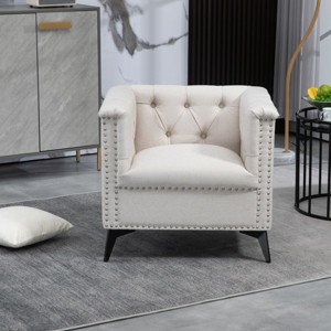 Arm Chairs with Linen Fabric,Mid Century Accent Arm Chairs Comfy Reading Lounge Club Armchair,Accent Single Sofa Chair with Arms-Cuddlewood - 1 of 4