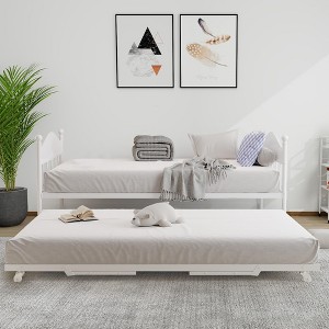 Daybed with Trundle, Metal Twin Bed Frame with Pop Up Foldable Trundle Bed, Sofa Bed Frame with Stylish Headboard, Heavy Duty Steel Slats Platform - 1 of 4