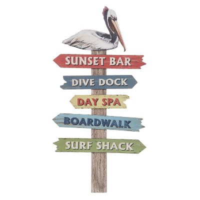 Beachcombers 11.75" x 23.25" Pelican Wooden "Boardwalk" Coastal Wall Hanging Sign