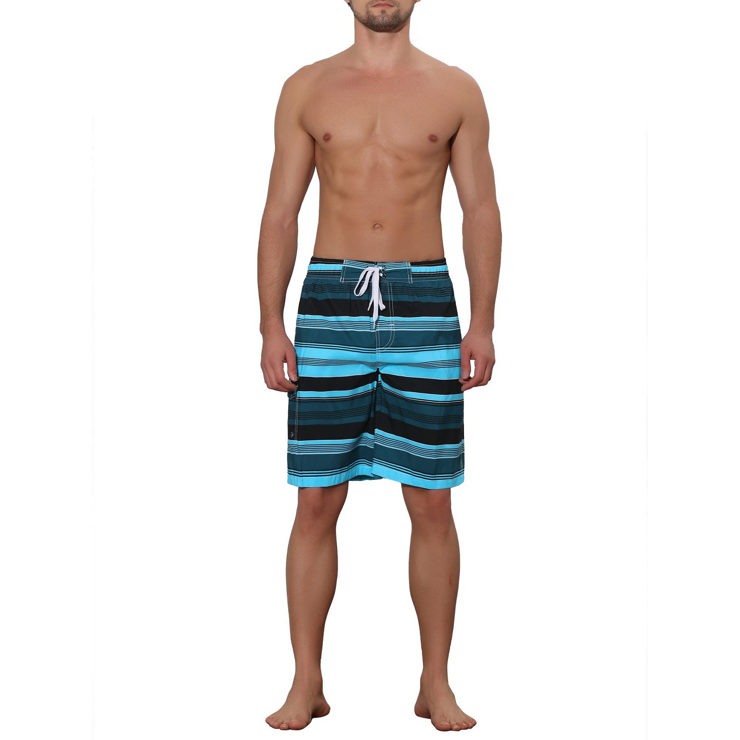 Мужские шорты Lars Amadeus Drawstring Stripes Printed Color Block Beach Long Board Shorts 36 Blue, цвет: Синий — фото 2