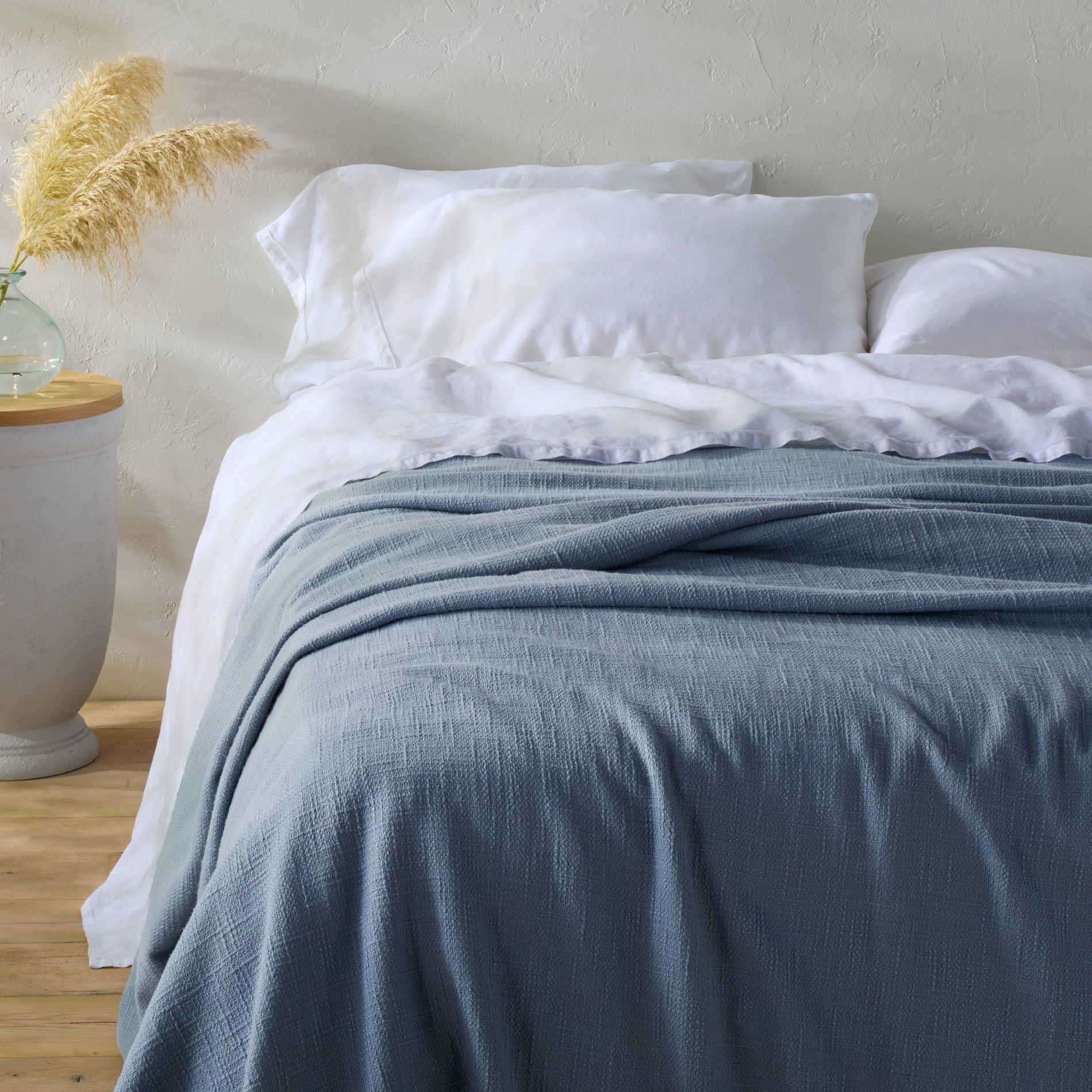 Full/Queen Cotton Slub Blanket Mineral Blue - Casaluna™