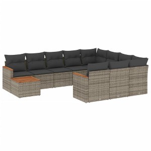 vidaXL 11 Piece Patio Sofa Set with Cushions Poly Rattan - Gray - 1 of 4