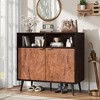 31.5" Sideboard Buffet Cabinet with Storage, Farmhouse Kitchen Wooden Cabinet with 2 Open Shelves, Gorgeous Burl Texture - 3 of 4