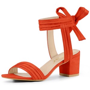Allegra K Women's Back to College Open Toe Ankle Tie Back Block Heels Sandals - 1 of 4