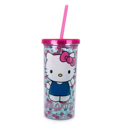 Silver Buffalo Hello Kitty Bows and Hearts Carnival Cup with Lid and Straw | Holds 20 Ounces