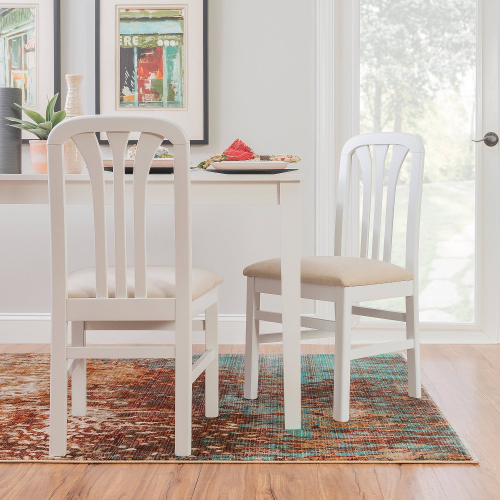 Linon Set of 2 Parlette Slat Back Upholstered Dining Chairs White/Gray: Beechwood Frame, Foam Cushion, No Assembly Required
