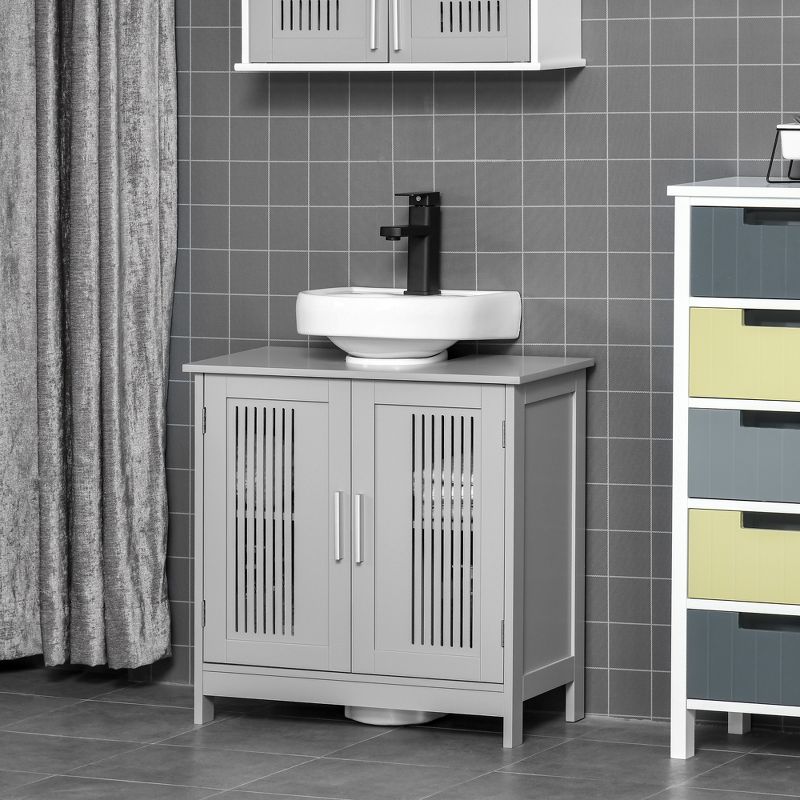 kleankin Modern Under Sink Cabinet with 2 Doors, Pedestal Under Sink Bathroom Cupboard with Adjustable Shelves, 3 of 10