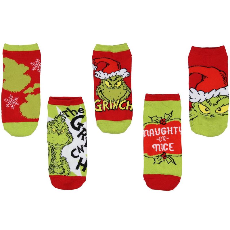 Dr. Seuss The Grinch Santa Christmas Naughty or Nice Low Cut Ankle Socks 5 Pack Multicoloured, 1 of 5