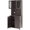 Farmhouse Bar Cabinet with Glasses Holder, 67.5"Tall Kitchen Coffee Bar with 4 Doors, Freestanding Sideboards Buffets Bar Cabinet, Grey - 3 of 4