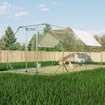 Large Metal Chicken Coop Chicken Run with Waterproof Cover, Outdoor Walk-in Poultry Cage, Duck Rabbit Enclosure Pen for Yard, Farm, Backyard