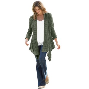 Woman Within Open Front Pointelle Cardigan - 1 of 4
