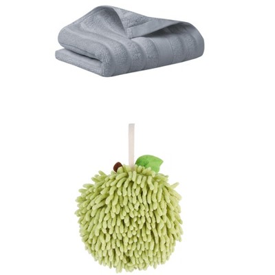 REGALWOVEN Absorbent Quick Drying Solid Decorative Hand Towels for Bathroom 14" x 30"/6" x 6" 2 Pcs