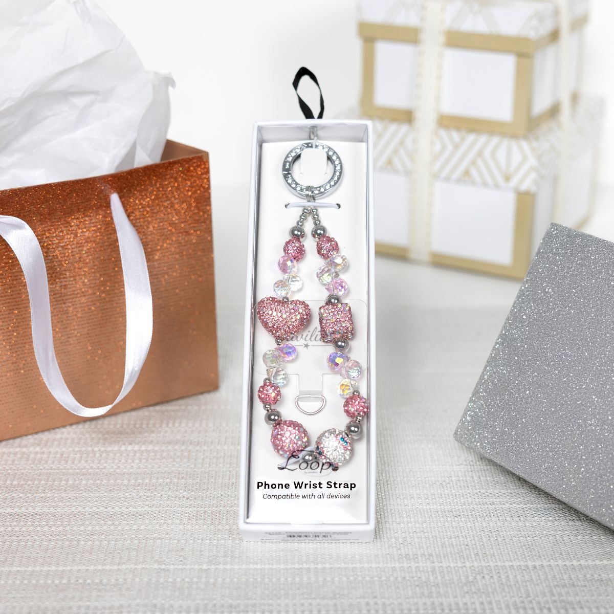 Pavilion Gift Company - Pink Crystal Wristlet - Beaded Hands-Free Silver Wrist Strap - Cell Phone Accessories - thumbnail 4