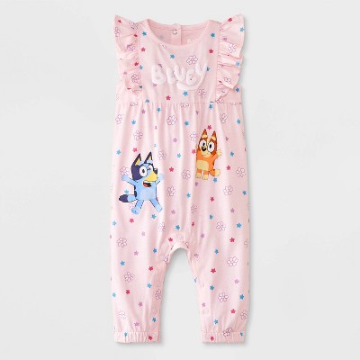 Image of Baby Girls' Bluey Floral Jumpsuit - Pink 0-3M